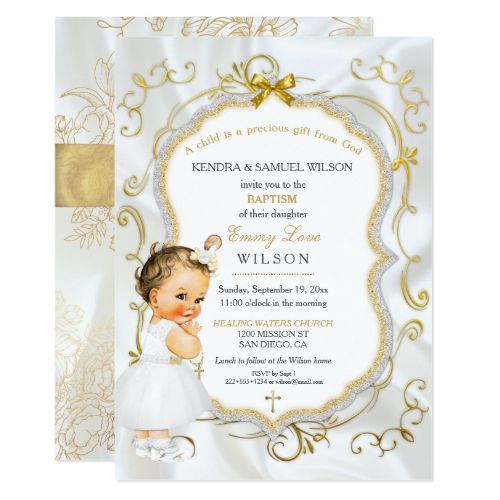 vintage baby girl baptism gold cross glitter invitation baptism