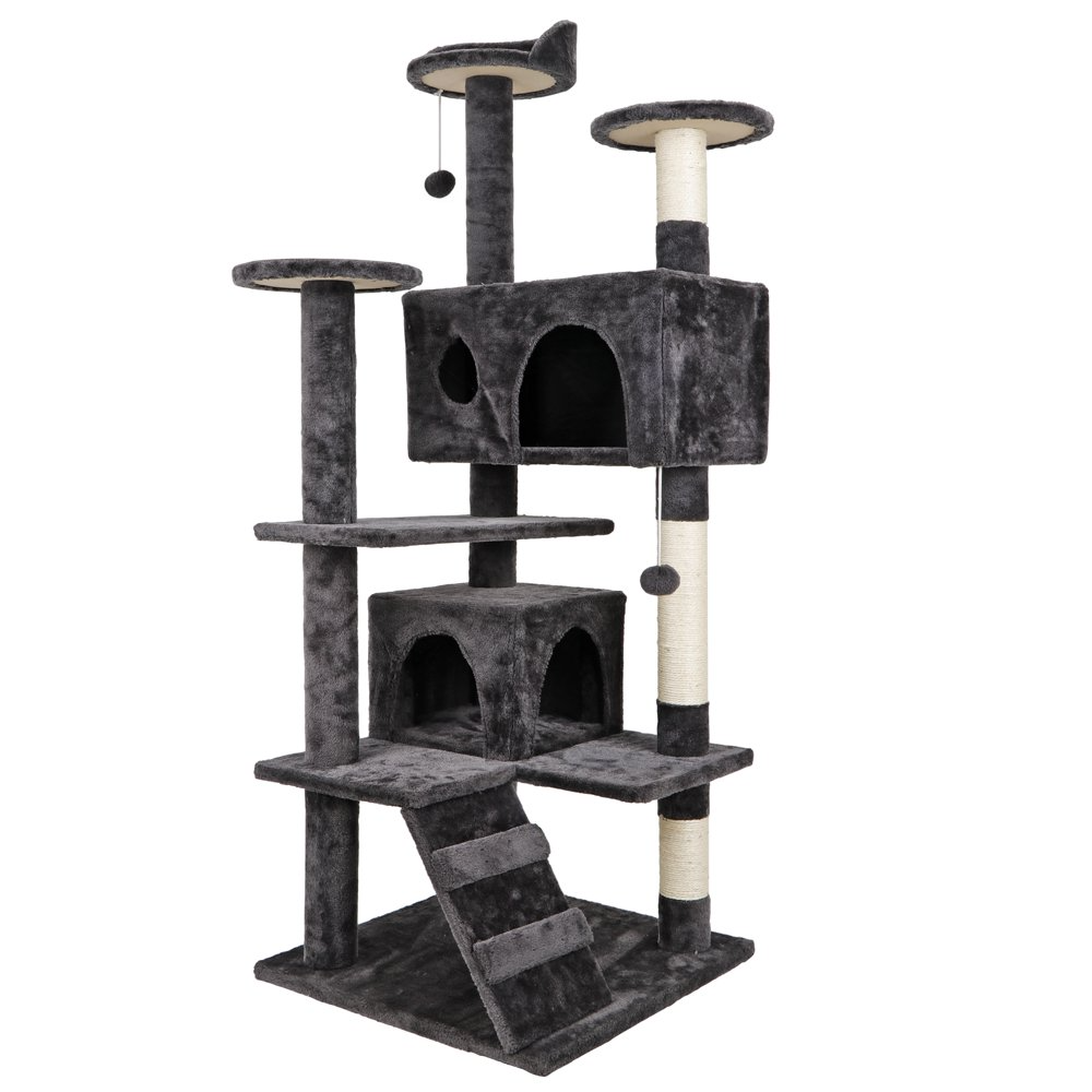 Smilemart 62 In Large Multi Level Cat Tree Tower Condo Scratching Post Pad Tunnel Dark Gr Cat Tree Condo Cat Tower Furniture Scratching Post