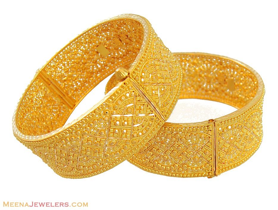 22k Gold Filigree Kadas(pair) - BaKa11313 - 22k y 22k Gold Filigree Kadas(pair) - BaKa11313 - 22k y