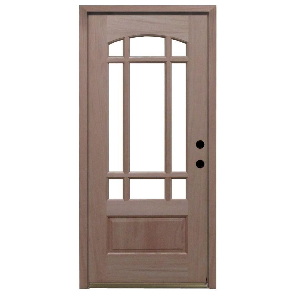 Steves Sons Craftsman 9 Lite Arch Unfinished Mahogany Wood Prehung Front Door M3159 6 Uf Mj 4lh The Home Depot Wood Entry Doors Mahogany Wood Craftsman Front Doors