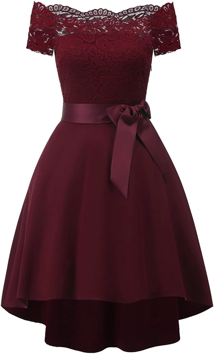 Women Vintage A Line Cocktail Dress Off Shoulder Formal Dresses Lace Pachwork Half Sleeve Wedding Dresses Party Dress