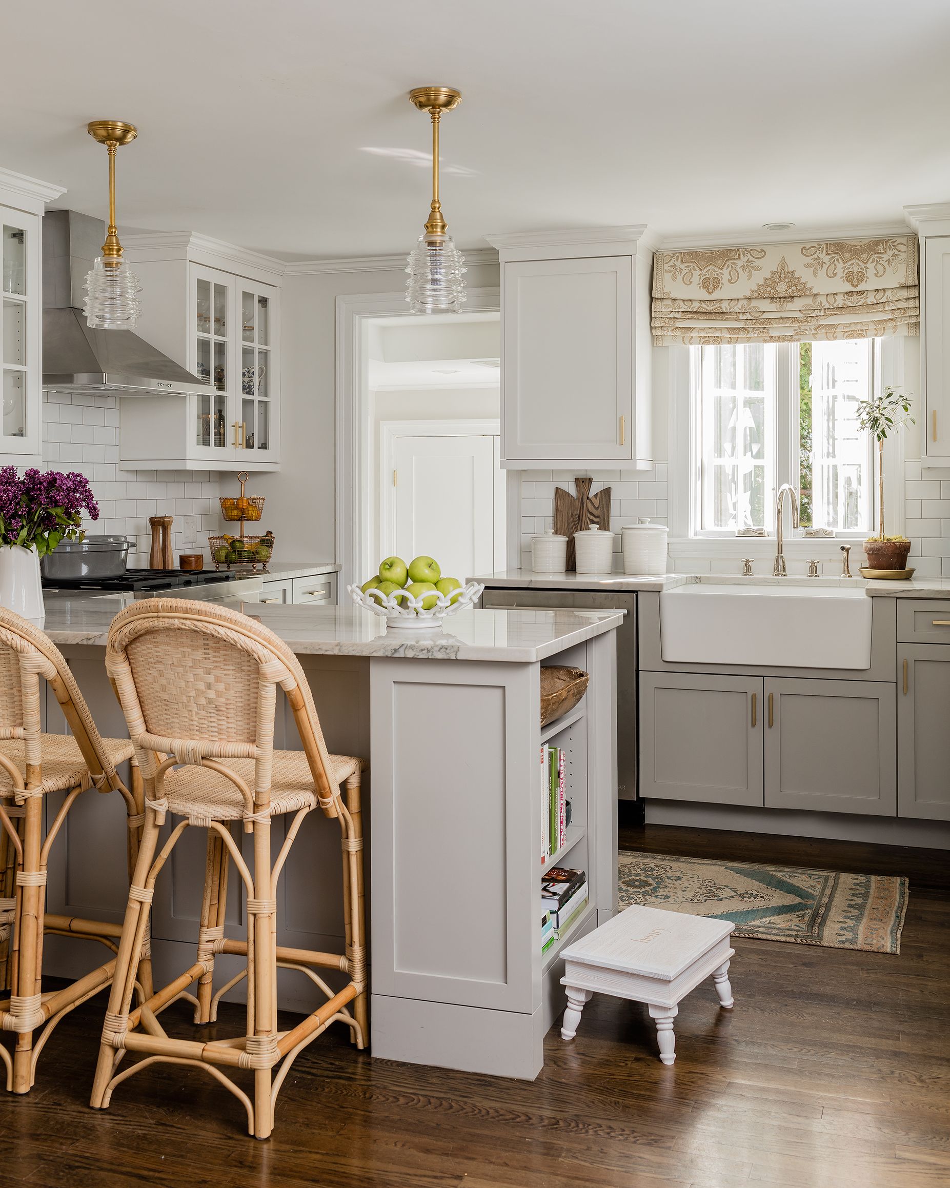 Kitchen island makeover using removable wallpaper by