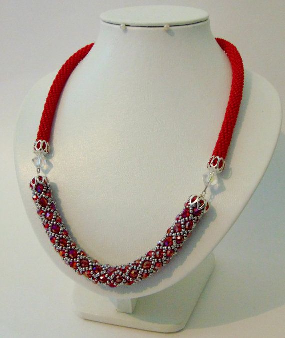 Strawberries Czech Bead Red Crochet Rope Necklace | Crochet Necklace | Rope Necklace | Czech Bead Necklace | #beads
