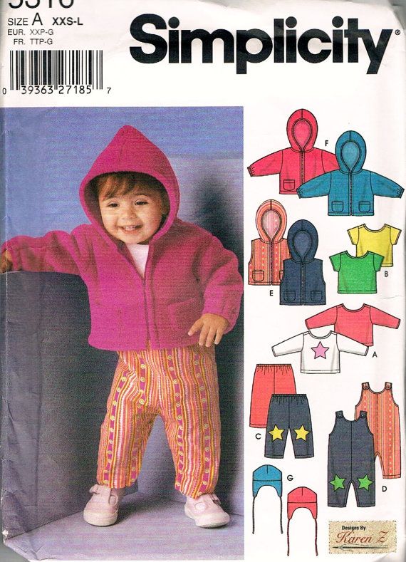 JACKET VEST HATS SIMPLICITY SEWING PATTERN 2523 BABY BOY//GIRL SZ XXS-L OVERALLS