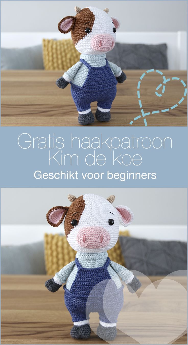 Tijd voor een nieuw gratis haakpatroon! Dit keer ontwierp ik een haakpatroon van een koe, Kim de Koe. In dit artikel vind je het gratis haakpatroon en een uitgebreide uitleg. Veel plezier met haken! Nederlands en makkelijk voor beginners. Schattige amigurimi knuffel. Crochet Animal Patterns, Crochet Animals, Crochet Toys, Crochet Diagram, Free Crochet Pattern, Baby Born, Amigurumi Toys, Creative Crafts, Handmade Crochet