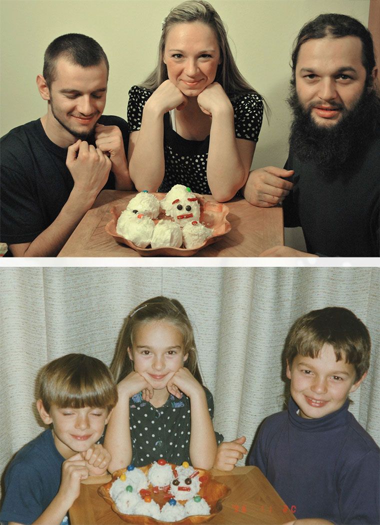 Kinder stellen Kindheitsfotos nach #fotogeschenk