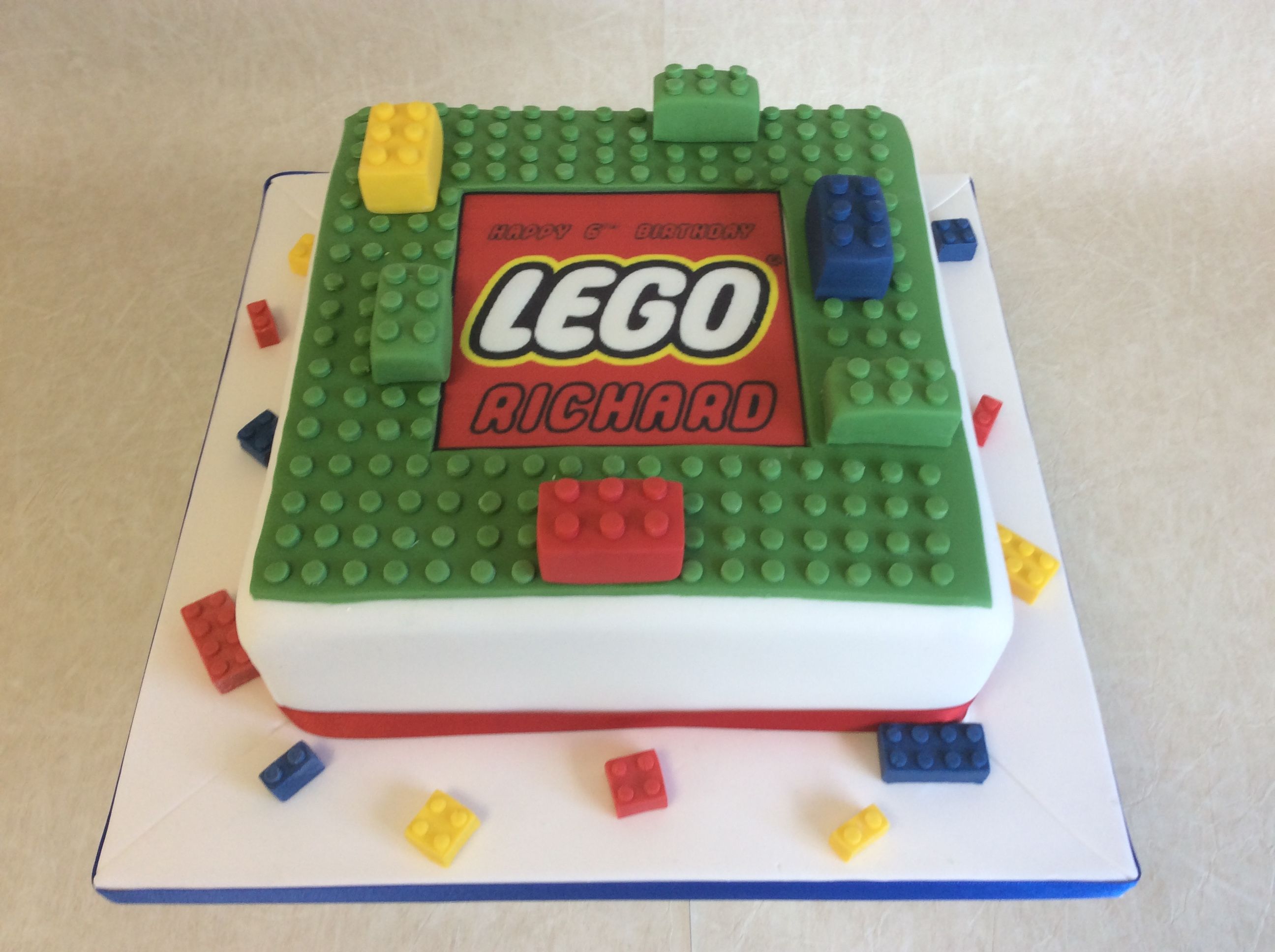 Square Lego Cake With Logo Lego Cake Lego Lego Party
