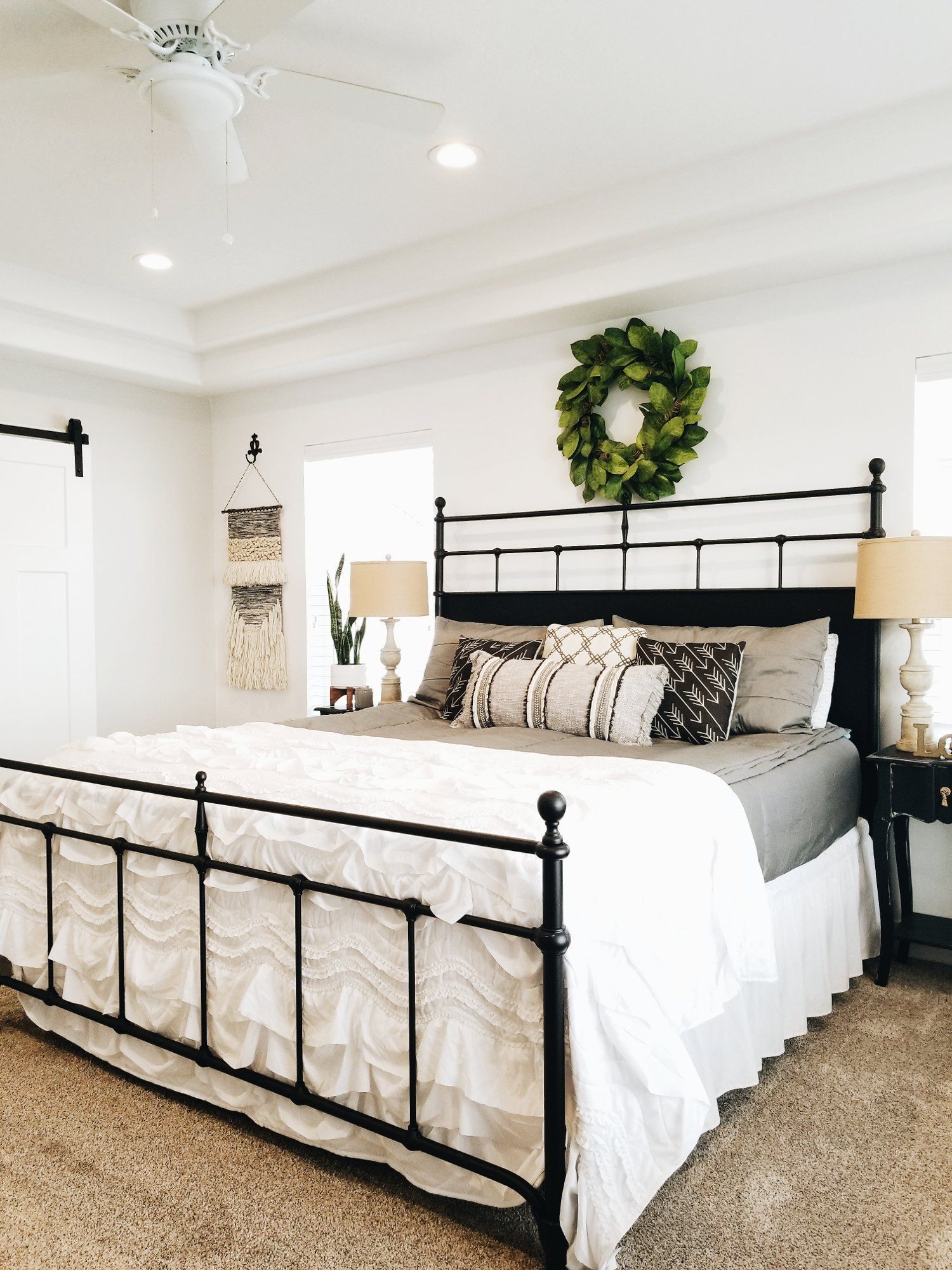 Magnolia Home Furniture Trellis Black King Metal Bed Traditional Magno Master Bedrooms Decor Guest Magnolia Home Furniture Trellis Black, Magnolia King Bed
