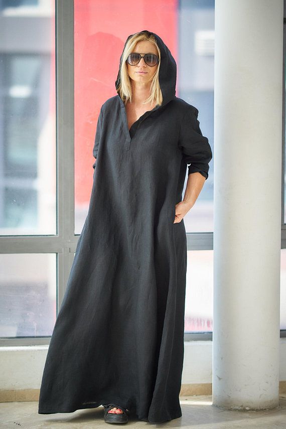 Black Linen Maxi Dress, Linen Clothing, Plus Size Black Linen Maxi Dress, Linen Clothing, Plus Size