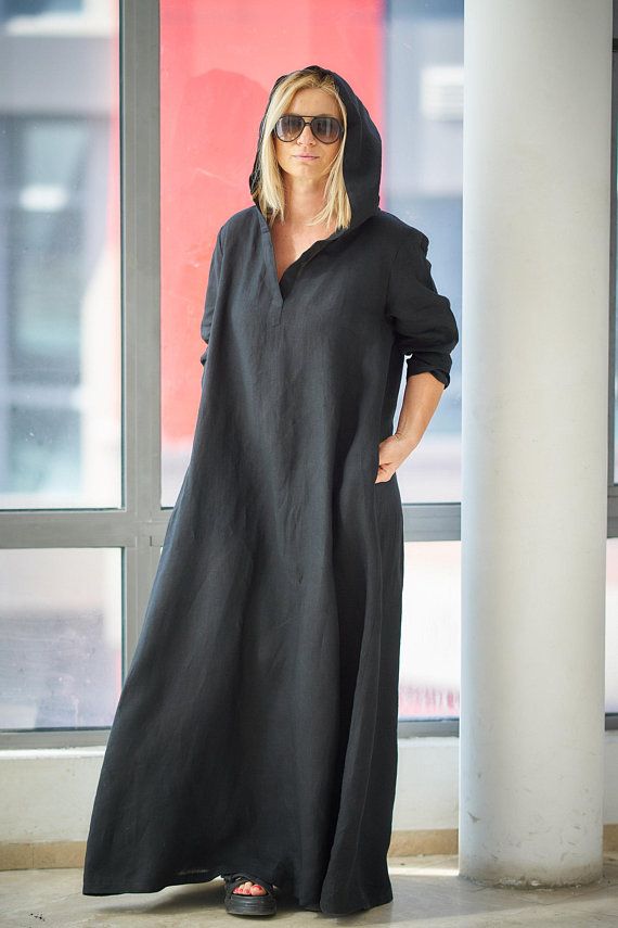 Long Sleeve Maxi Dress In Black Linen Dress Women S Etsy Linen Dress Women Womens Dresses Prom Dresses Long With Sleeves