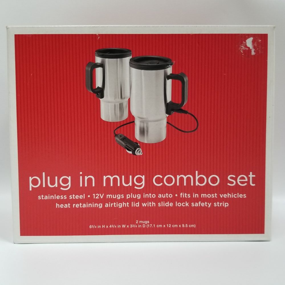 Automobile Vehicle 12V Plug in Mug Combo Set Stainless Steel Travel