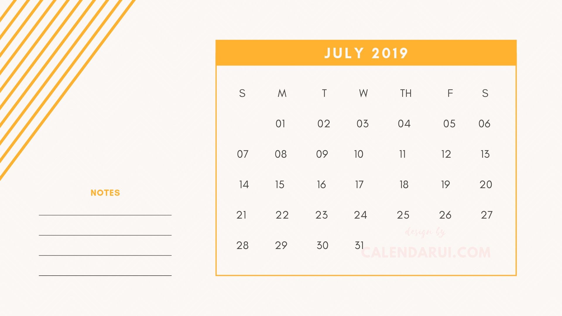 7 july printable mini calendar 2019 template with notes mini calendar template