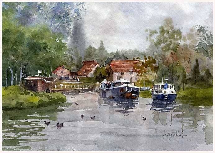 Kiyoharu Narazaki - японский акварелист Landscape Sketch, Watercolor Landscape, Watercolor Paintings, Watercolors, Art Aquarelle, Japanese Modern, Architecture Painting, Water Painting, Sultan