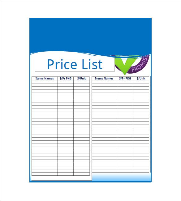 price list template free lists to add to get an attractive and products price list template