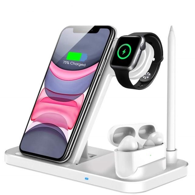 15W Qi Fast Wireless Charger Stand For iPhone 11 12 X 8 Apple Watch 4 in 1 Foldable Charging Dock Station for Airpods Pro iWatch - Style2 10W White