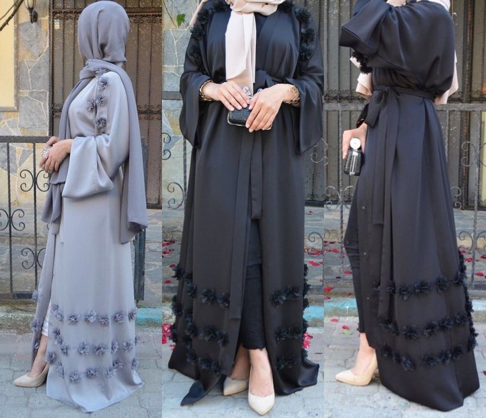Muslim Women Open Front Cardigan Vintage Abaya Maxi Long Dress Dubai Style Robe