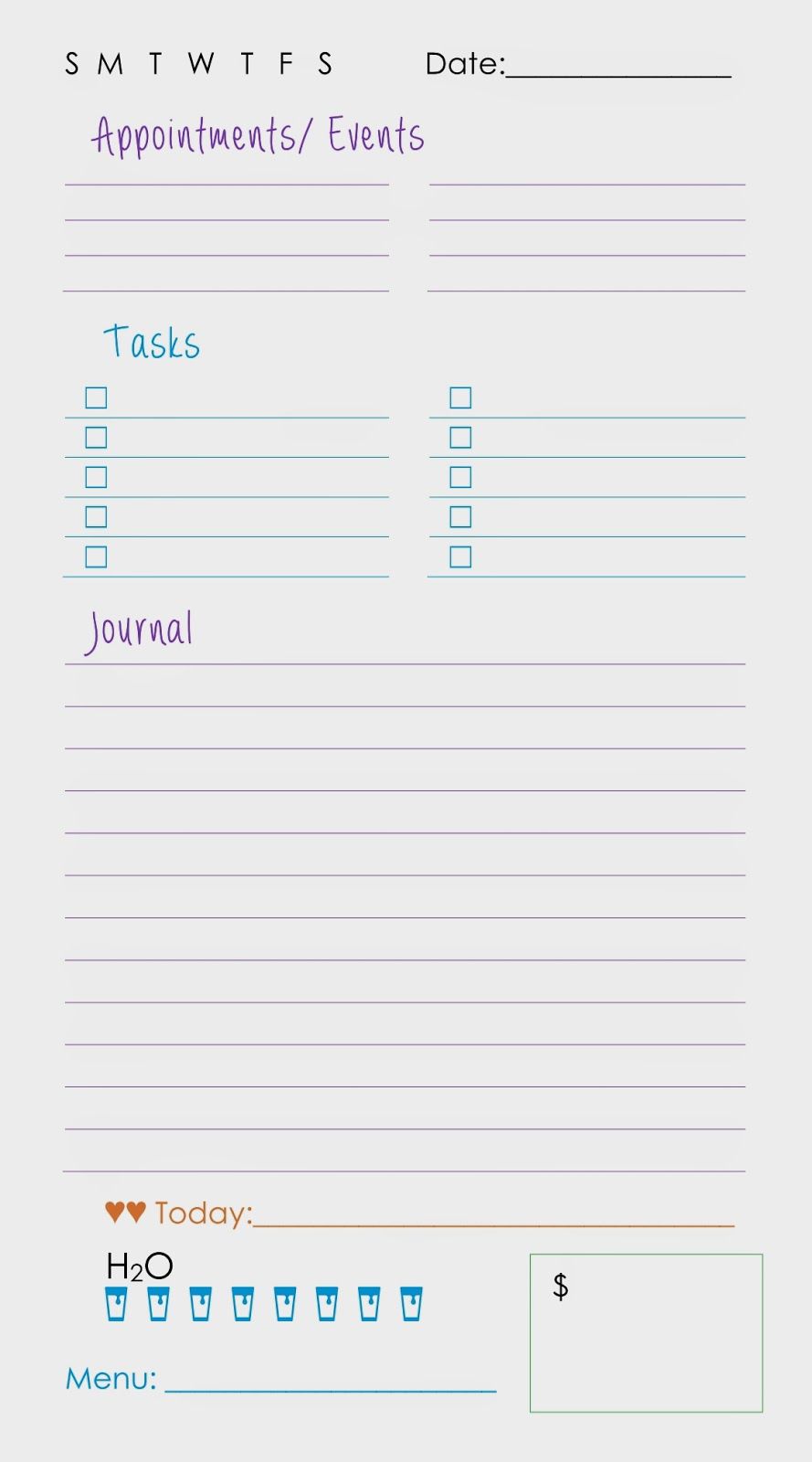 one page per day planner