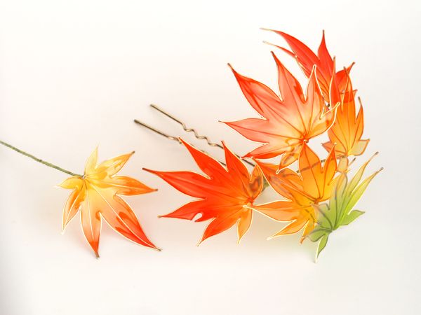 紅葉 もみじ 簪 髪飾り ディップアート 蒼翠 画像3 Hoa Thủ Cong Vật