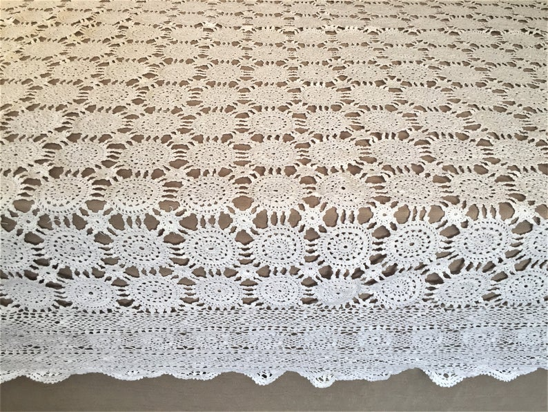 White Crochet Lace Tablecloth For A 8 Seater Dining Setting White Crochet Lace Tablecloth For A 8, 50 Inch Round Lace Tablecloth