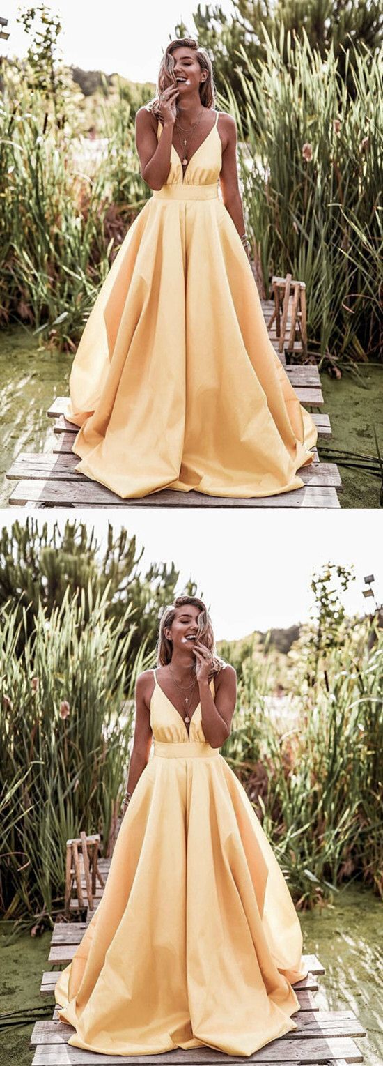 Sexy Spaghetti Straps V-neck Long Empire #modestprom