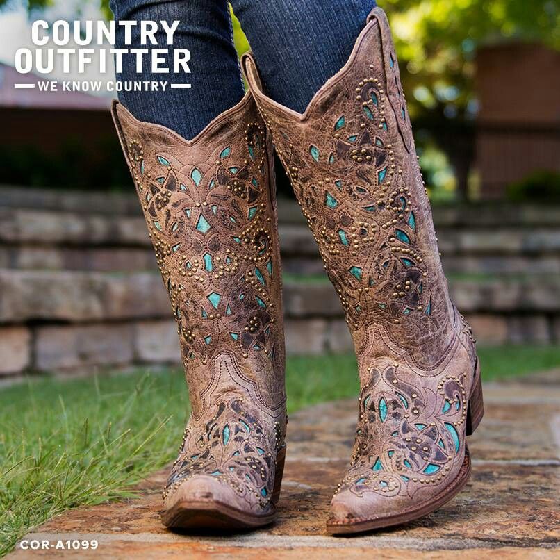 Womens Corral Western Boot Distressed Brown Crater Turquoise Inlay /& Studs A1099