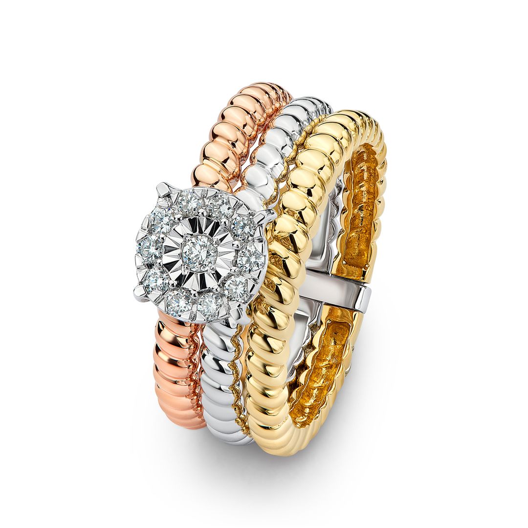 Rings - Jewellery Round Diamond Engagement Rings Halo, Round Diamond Ring, Diamond Studs, Halo Diamond, Round Diamonds, Jewelry Rings, Jewellery, Precious Jewelry, Tri Color
