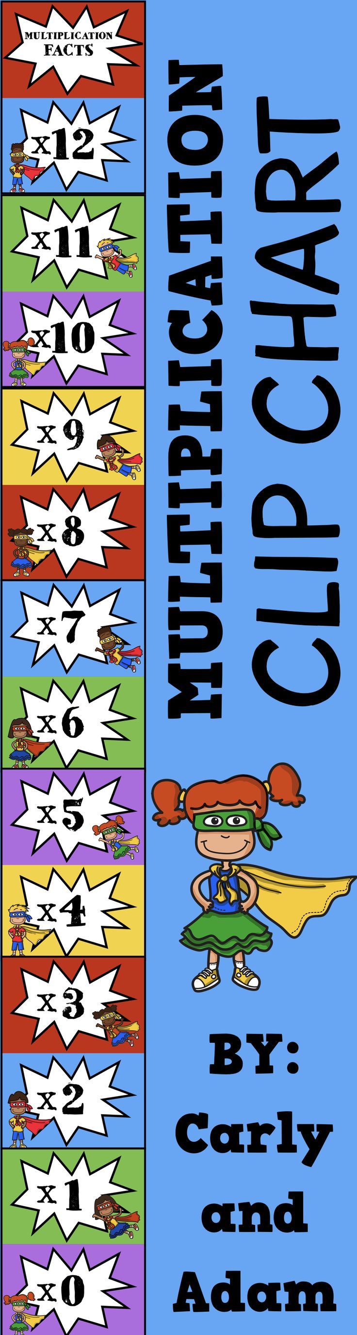 superhero multiplication clip chart system times tables tracking chart