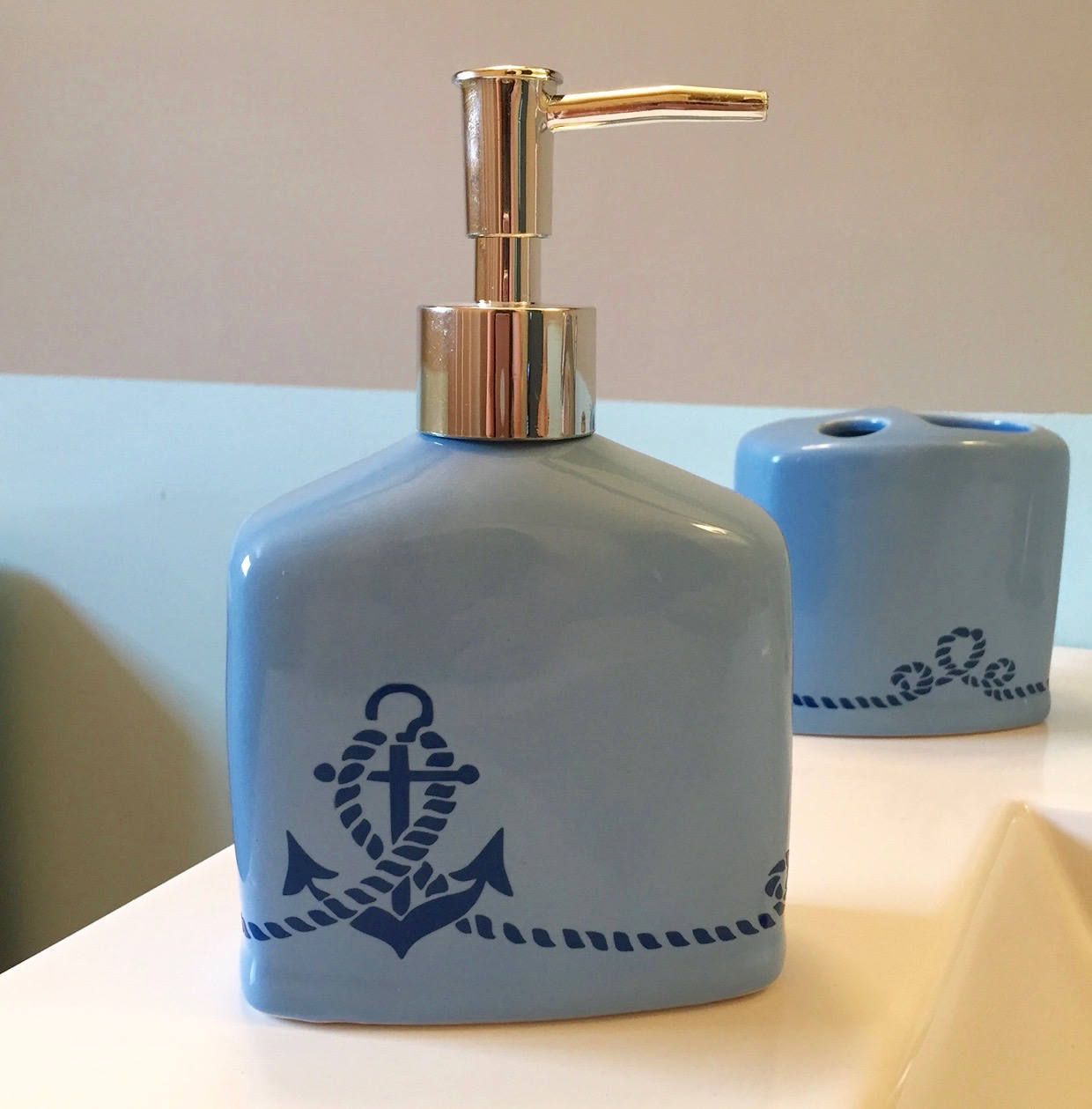 Nautical Themed Ceramic Soap Dispenser Matching Ceramic Etsy Ceramic Soap Dispenser Soap Dispenser Soap