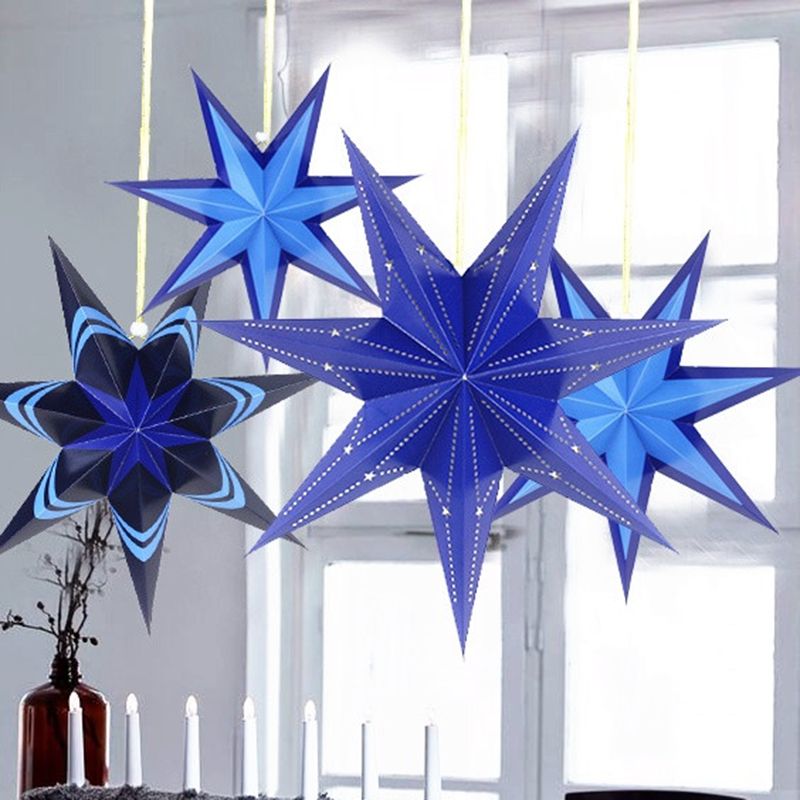 Blue Cut Out Paper Star Lantern Hanging Decoration For Chris Blue Cut Out Paper Star Lantern Hanging Decoration For Christmas Wedding Home Holiday Showers Decorations Accessories