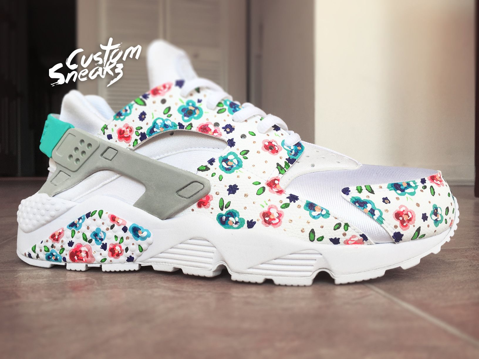 Womens Custom Nike Huarache, Teal blue 