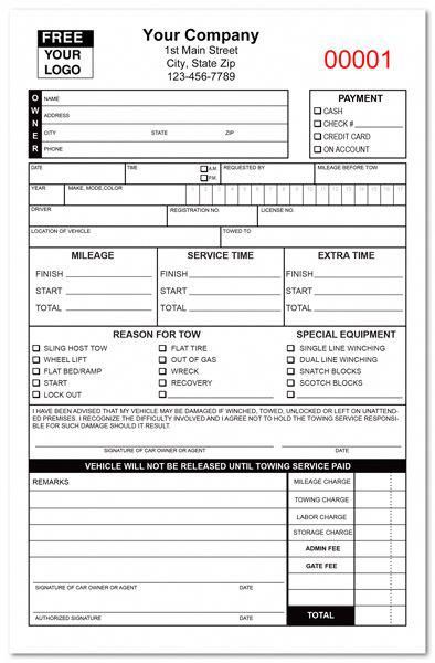 custom towing service ticket invoice printit4lesscom