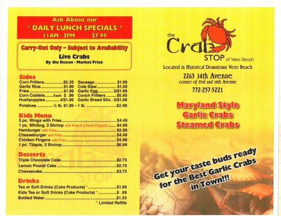 The Crab Stop Of Vero Beach Lunch Specials Vero Beach Crab clip-art-library