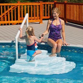 Blue Wave White Wedding Cake Above Ground Pool Step With Liner Pad Ne110wh The Home Depot Above Ground Pool Steps Swimming Pool Decks Pool Steps