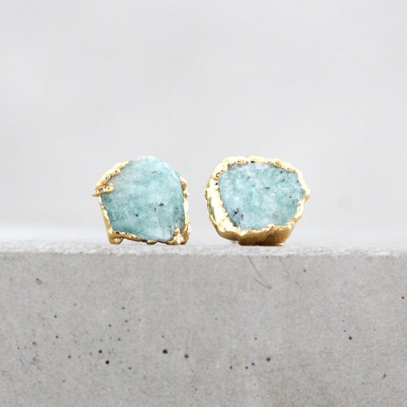 Amazonite Studs Raw Amazonite Earrings Jade Studs Turquoise