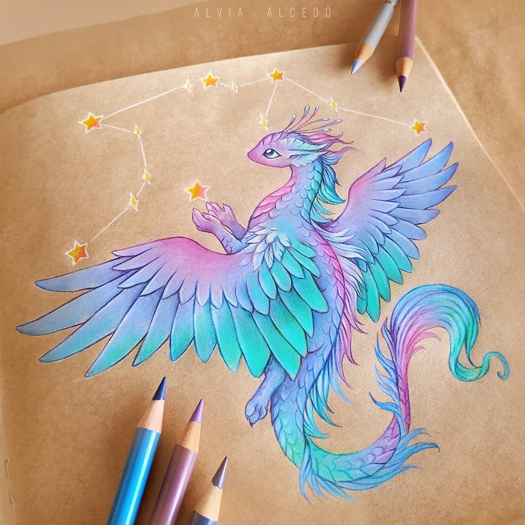 Dragons▫Fantasy art ✨Alvia✨ on Instagram: “Star bringer ✨ Now you know, who brings stars to the sky at night^^ #dragon #dragons #drawingart #fantasy”