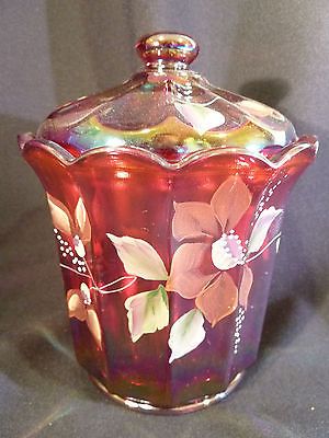 Fenton 6 Red Carnival Gl Hand Painted Signed Er Original Fenton Red Carnival Gl Hand Painted Signed Er Bisquit Jar