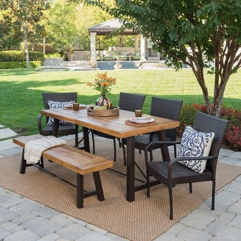 Salons 6pc Acacia Wicker Dining Set Teak Brown Christopher Knight Home Chairs Outdoor Backyard Furniture - Wicker Resin Patio Dining Sets Salons 6pc Acacia Wicker Dining Set Teak Brown Christopher Knight Home Chairs Outdoor Backyard Furniture - Wicker Resin Patio Dining Sets