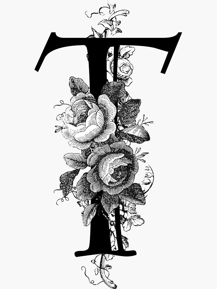 Vintage Engraved Floral Monogram Letter T Sticker by Grafixmom
