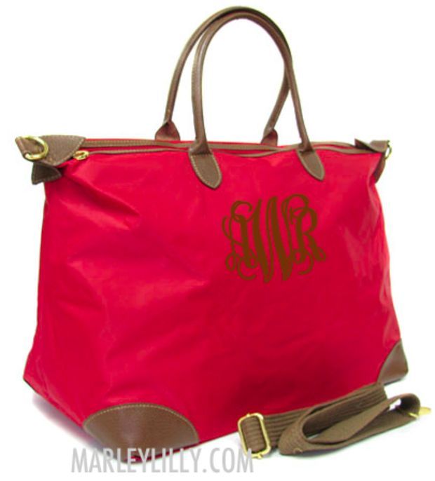 Monogrammed Red Weekend Travel Bag Preppy Custom Tote Marley Lilly Monogrammed Red Weekend Travel Bag Preppy Custom Tote Marley Lilly