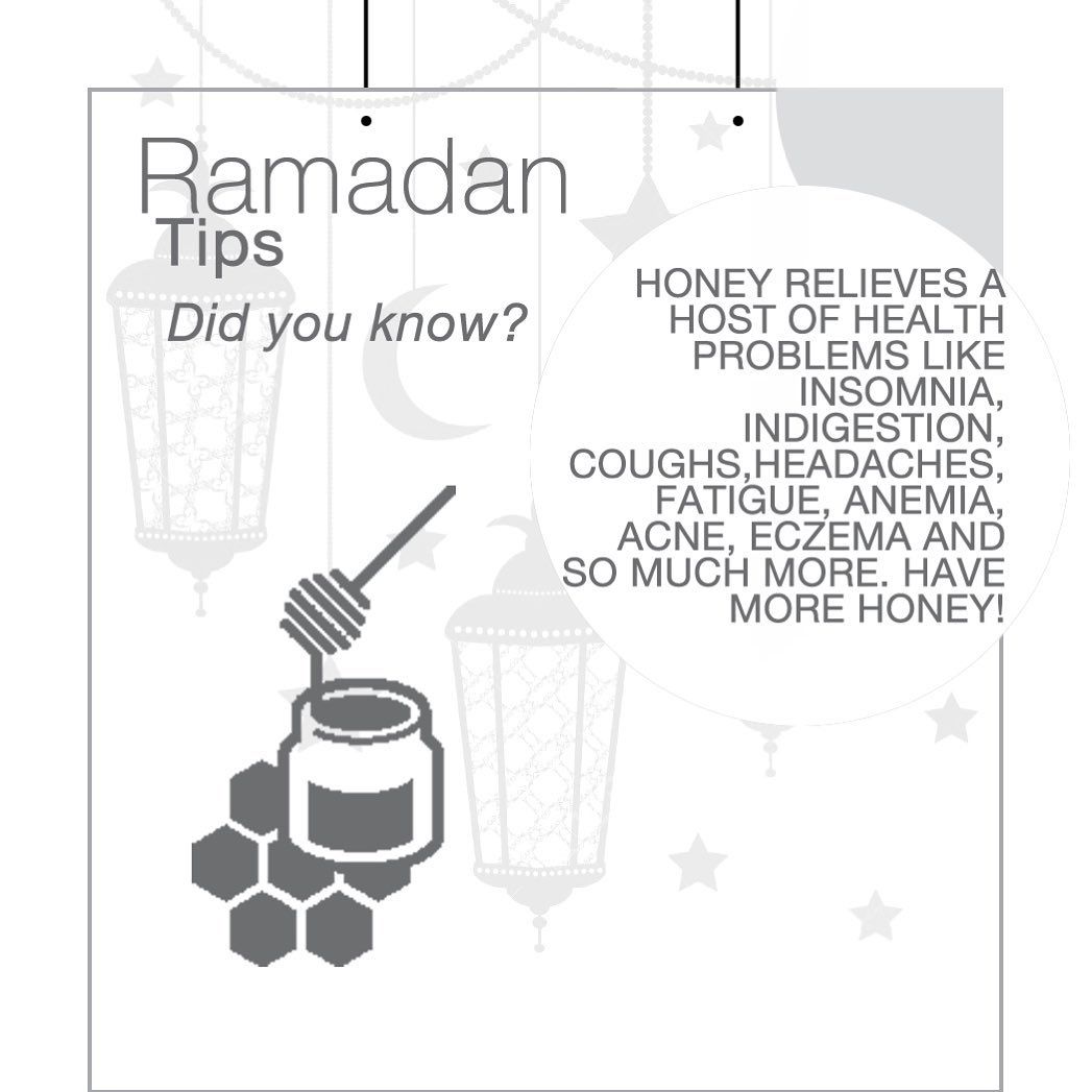 نصائح شهر رمضان المبارك اليوم الثامن عشر هل تعلم يخلص العسل من مجموعة من المشاكل الصحية مثل التسمم وعسر الهضم والكؤوس والرؤوس والتعب وفقر الدم و