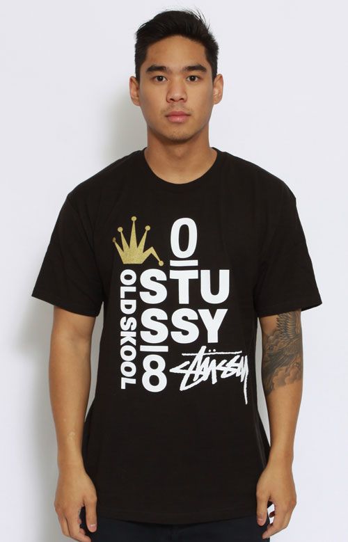 Stussy, Crown Old Skool T-Shirt - Black | MLTD | Stussy, Black shirt, Shirts