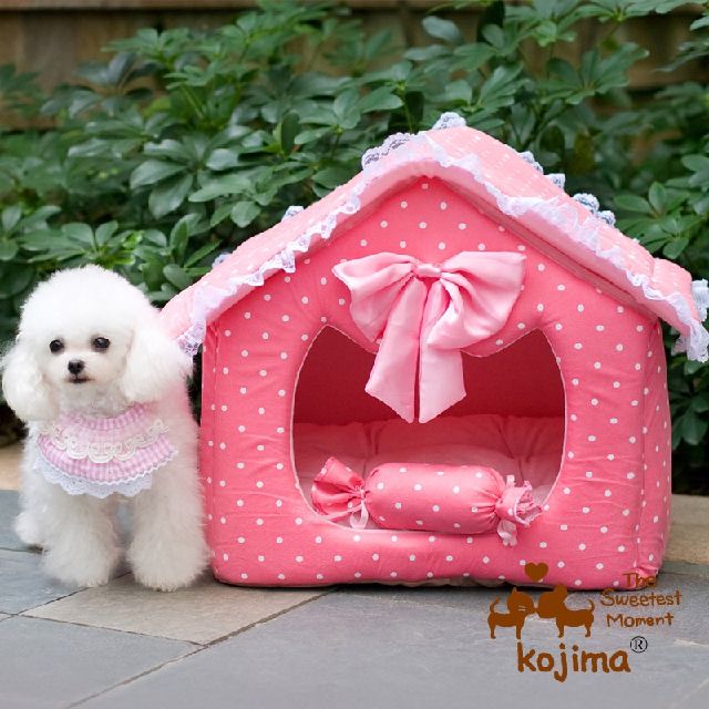 Washable 2 Pieces Dog Puppy Cave Bed House With Pillow Small Pet