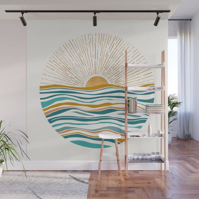The Sun And The Sea - Gold And Teal Wall Mural by The Sun And The Sea - Gold And Teal Wall Mural by