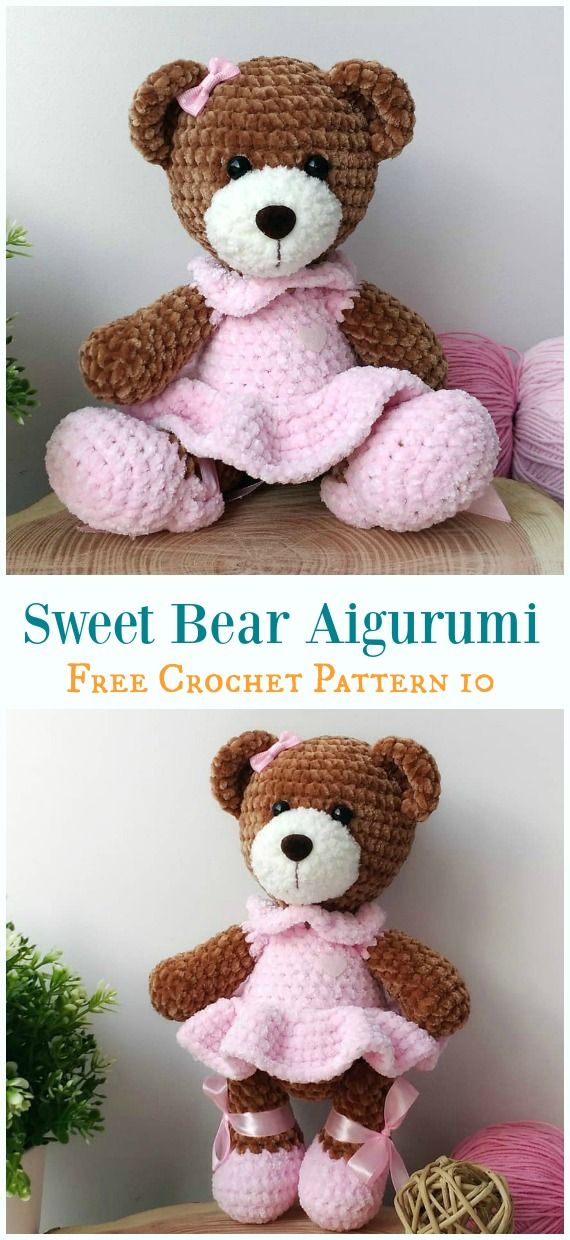 Free Amigurumi Bear Toy Softies Crochet Patterns #crochetbear