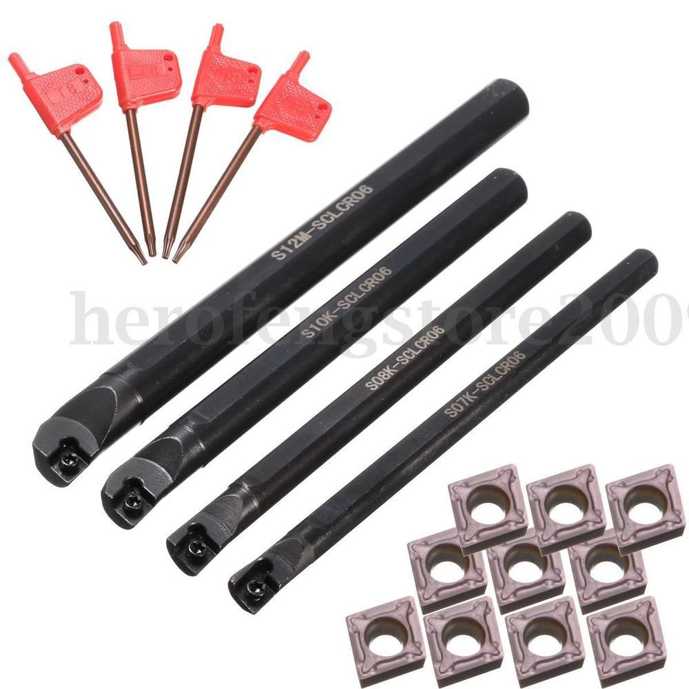 Set Of 7 8 10 12mm SCLCR06 Turning Tool Lathe Boring Bar 10x CCMT0602 Inserts