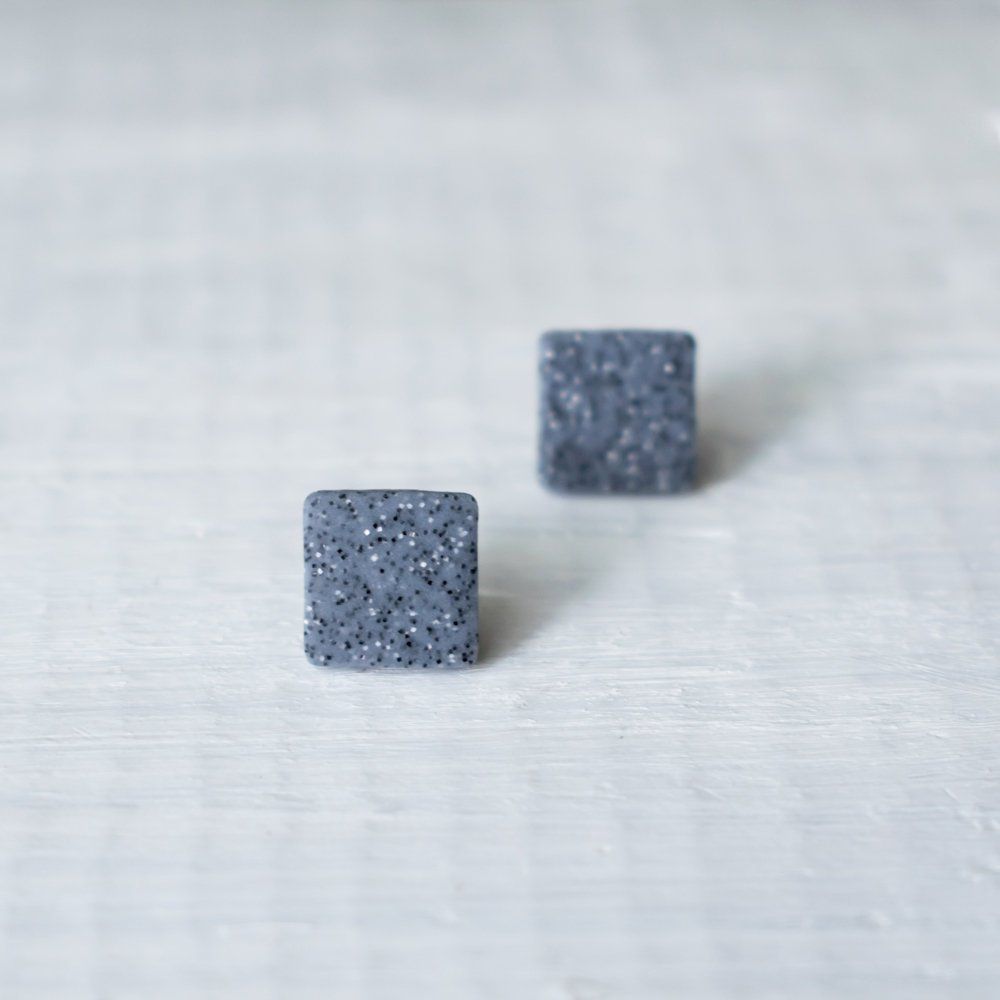 Matte Gray Square Stud Earrings For Men Modern Granite Square Earrings Stud Gray Men Simple Small Studs Granite Uni