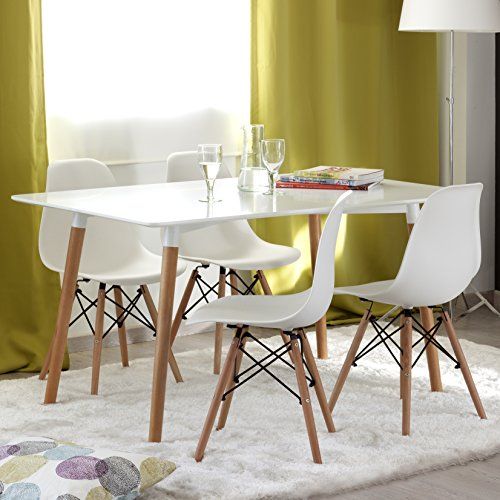 NAKURA - Conjunto de comedor TOWER con mesa lacada blanca y 4 sillas ... NAKURA - Conjunto de comedor TOWER con mesa lacada blanca y 4 sillas ...