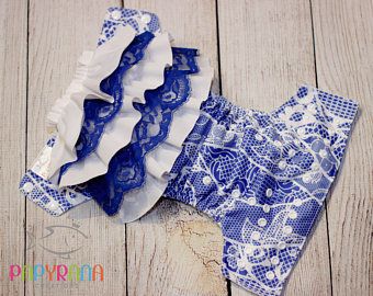 Couche Lavable A Froufrous Imprime Dentelle Couche Dentelle Bleu Et Blanc Couche Fille Couche Froufrou Dentelle Couche A Dentell Fashion Dresses Rompers
