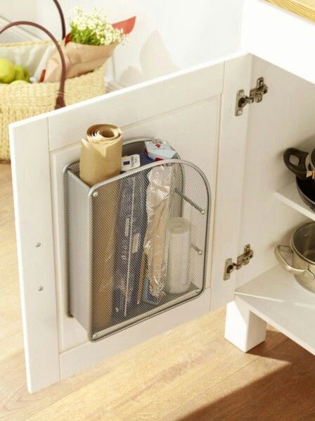 Magazine rack inside cabinet door to store foil and plastic …