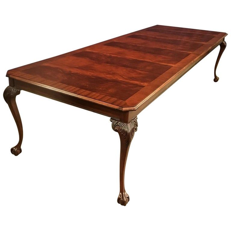 Custom Chippendale Style Ball and Claw Mahogany Dining Table by